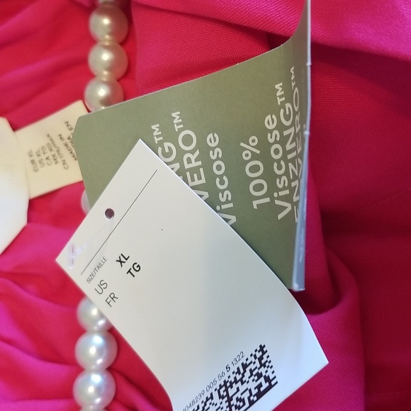 H&M Linen Tie Belt Midi Pink Long Puff Sleeve V Neck Dress Size Extra La… - Picture 10 of 12